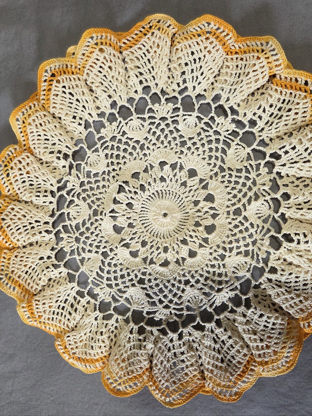 Handmade Crochet Cream and Orange Doily